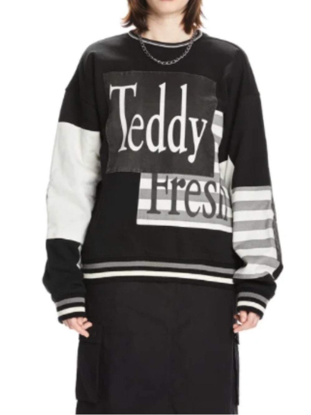 Teddy Fresh Black Gray White Box Paneled Crewneck Sweatshirt. Size Medium.